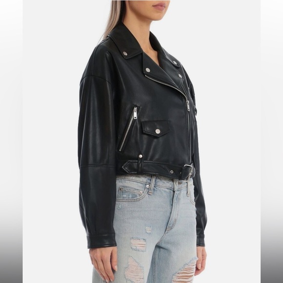 Avec Les Filles - Oversized Faux Leather Cropped Biker Moto Jacket - Size Small - Picture 2 of 7